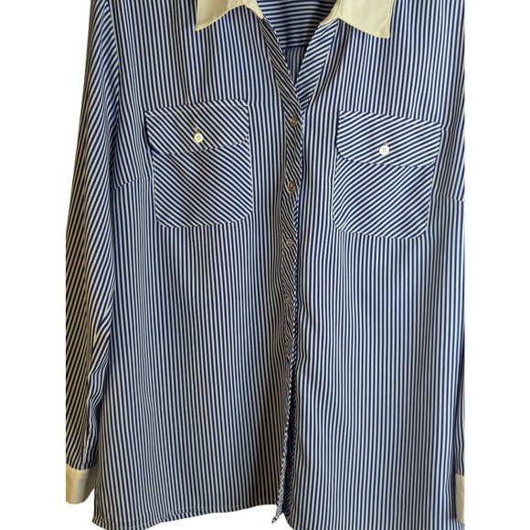Notations Women's Blue & White Stripe Button Down Blouse Classic Preppy sz XL - Picture 2 of 12